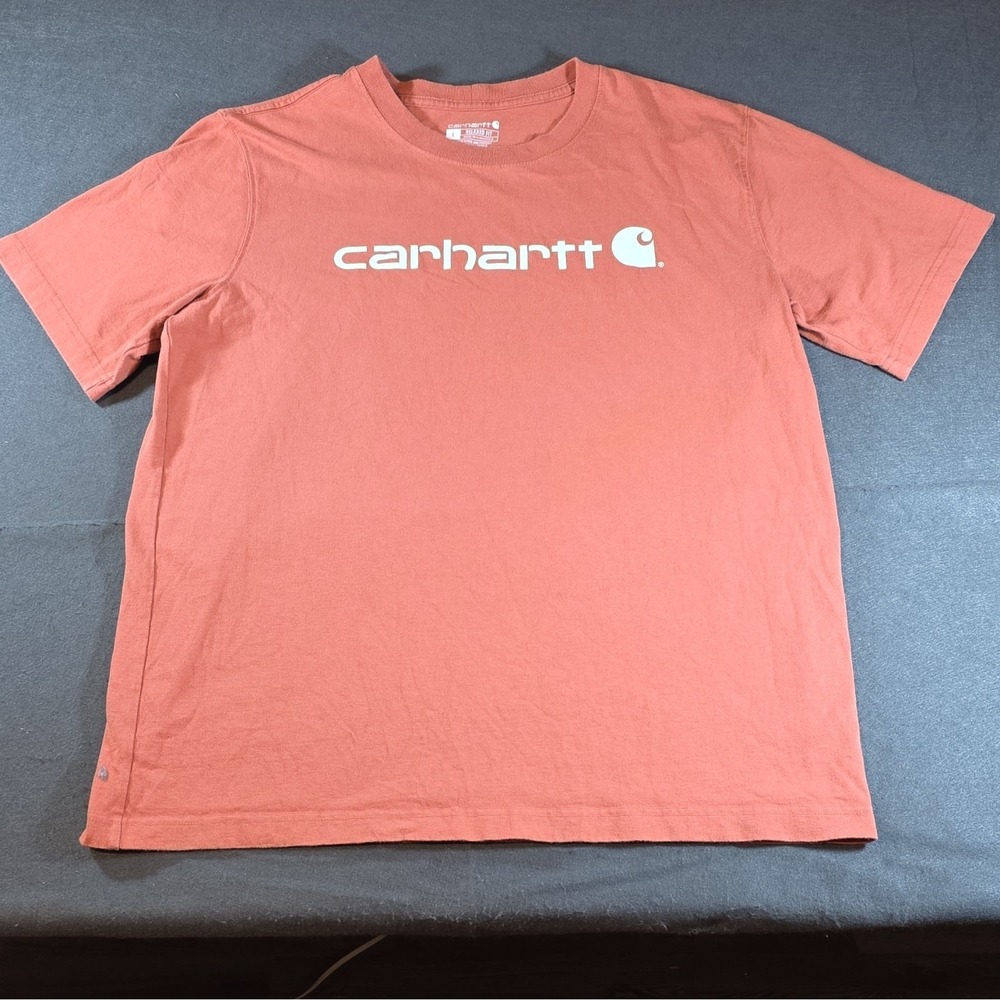 Carhartt Men's Orange Logo Relaxed Fit Short Sleeve T-Shirt Size L Cotton